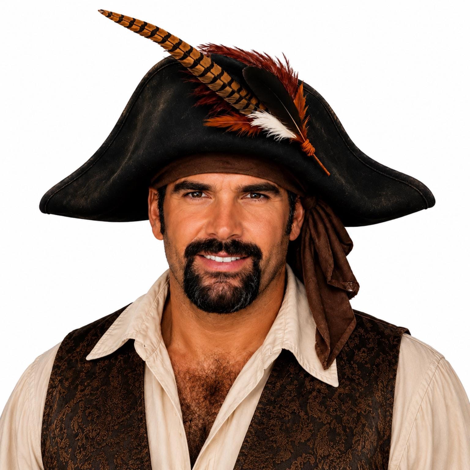 Blackbeard Pirate Hat – Weathered Faux Leather Hat With Feather