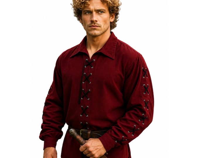 Men's Lace-Up Long Sleeve Renaissance Shirt, Pirate Shirt