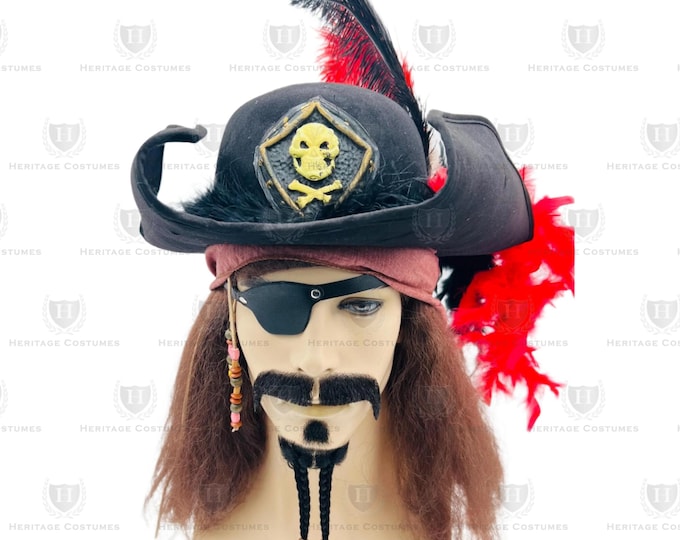 High Seas Rogue Tricorne – Adjustable Pirate Hat with Skull Emblem & Feather Accent