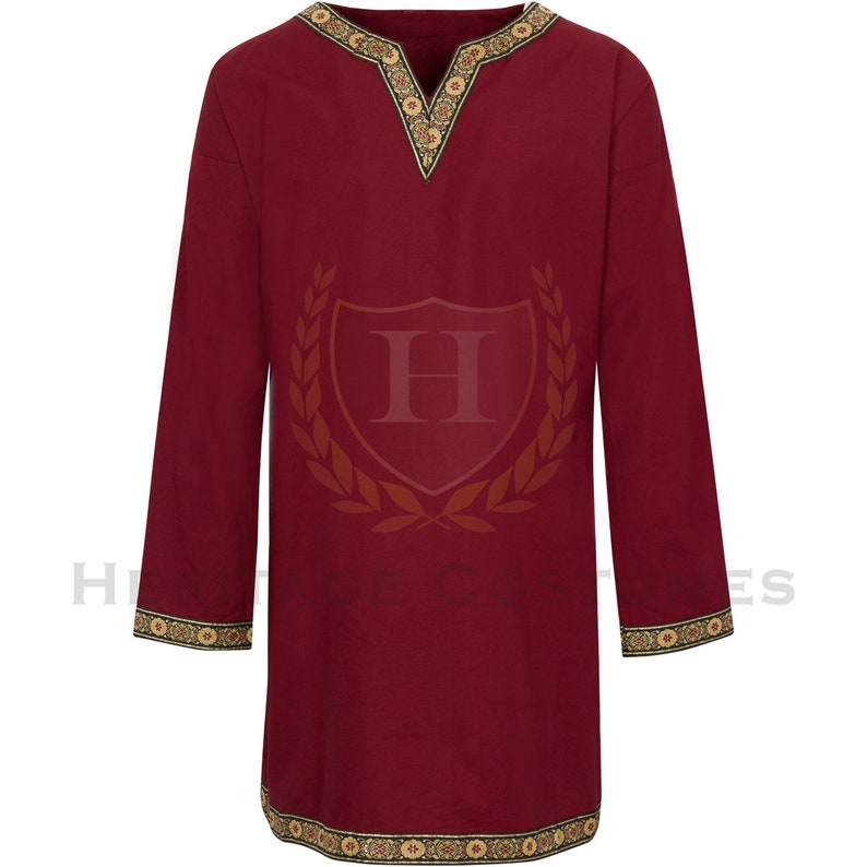 Túnica vikinga celta medieval camisa renacentista de manga completa SCA Larp Rojo