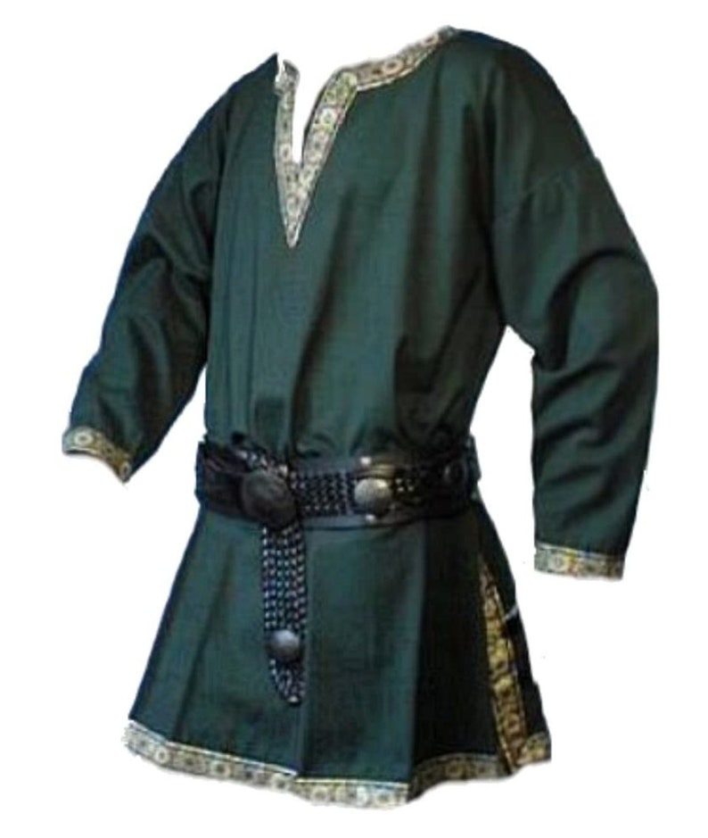 Túnica vikinga celta medieval camisa renacentista de manga completa SCA Larp Verde