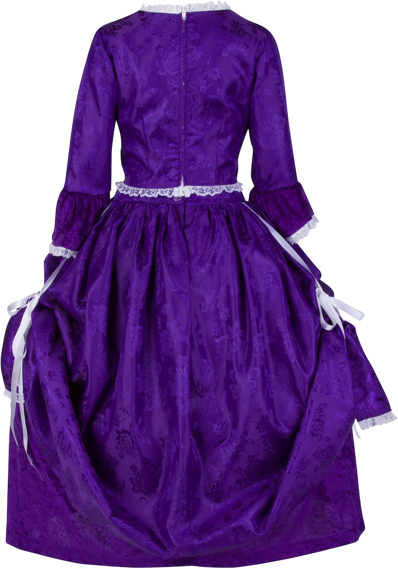 Mercy Otis Warren 18th Century 1700s Colonial Costume Purple Satin Brocade and Velvet Two Piece Dress High Quality Children/'s Clothing