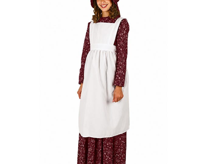 Children's Burgundy Flora Print Pioneer, Prairie Girl Dress