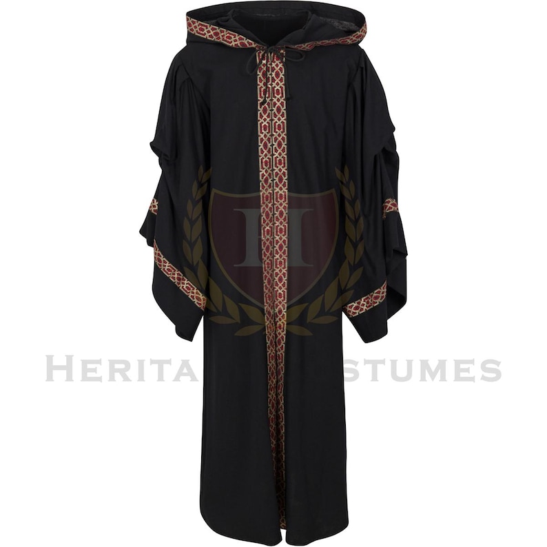 Castle Pattern Edge Robe Adult Hooded Celtic Robe With Jacquard Trim – Medieval, Viking, Wizard ...