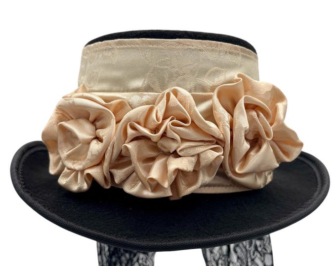 Black and Red Victorian Ladies Short Top Riding Hat with Tail