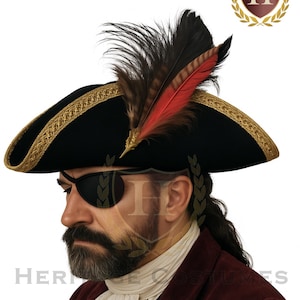 Calico Jack's Tricorne – Adjustable Faux Suede Pirate Hat with Feather Accessory