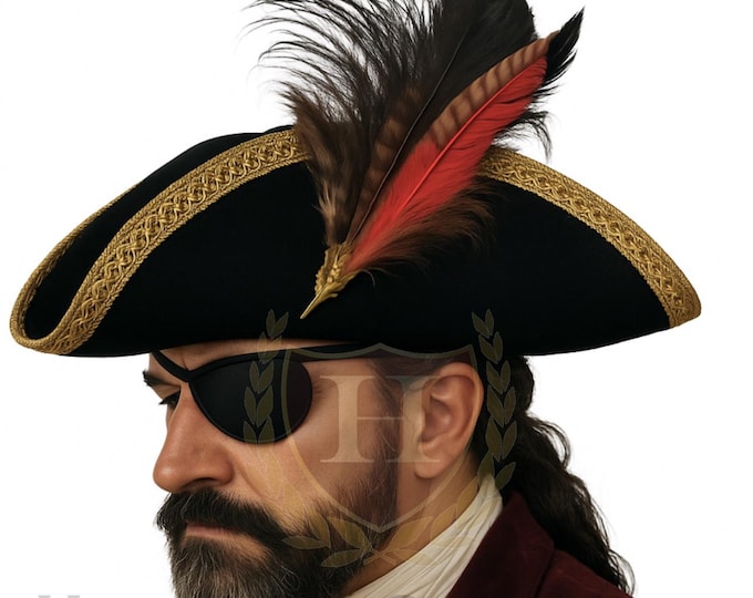 Calico Jack's Tricorne – Adjustable Faux Suede Pirate Hat with Feather Accessory