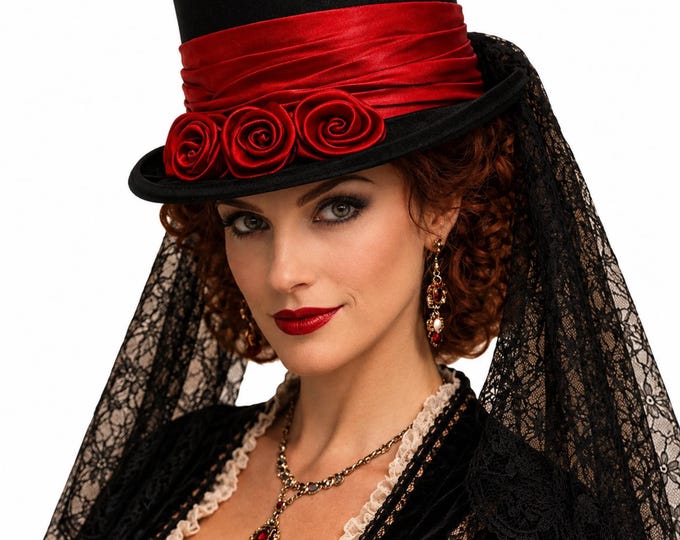 Victorian Ladies Short Top Riding Hat with Tail