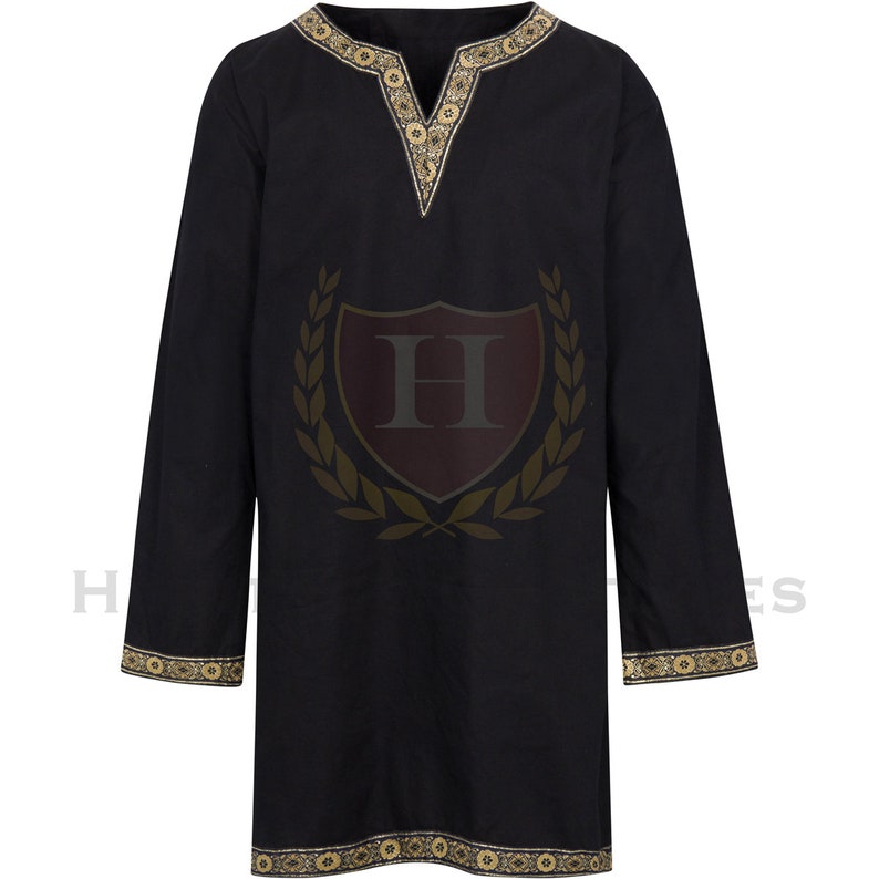 Medieval Celtic Viking Tunic Full Sleeves Renaissance Shirt SCA Larp Black