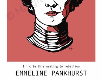 Emmeline Pankhurst | Poster | Enthält Text | Druck von handgemachter Tuschezeichnung | Stimmen für Frauen!