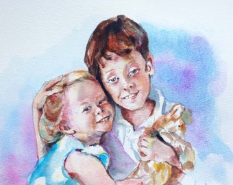 Painting of two people based on your photos. Colourful, original and contemporary portrait. A memory to treasure for ever.