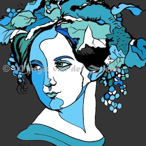 Fanny Mendelssohn Portrait Art Deco Stil Druck Zeitgenössische Kunst Musikerin Weihnachtsgeschenk für Mama, Papa Musiker & Musikliebhaber!