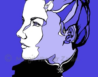 Amy Beach American Female Composer Musician Inspiration Ink Portrait with Digital Background Limited Edition Giclee Print 8&quot; x12&quot;