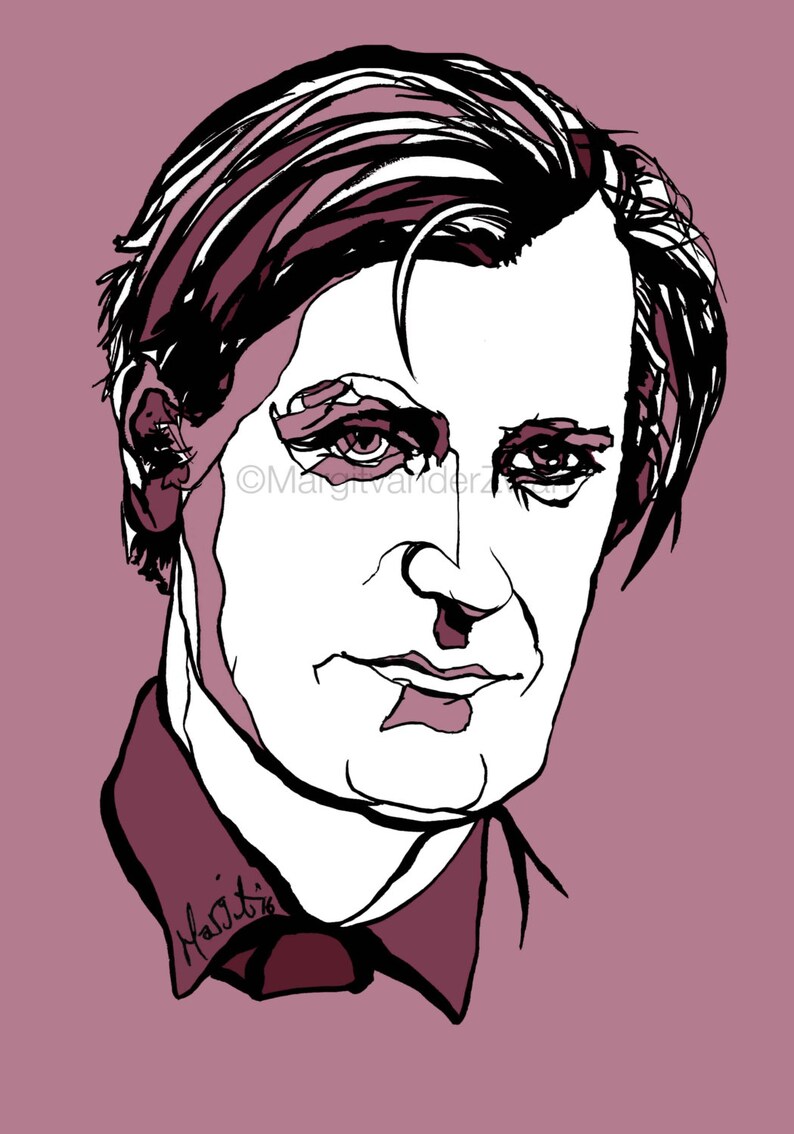 Ted Hughes britische Dichter Plath Yorkshire Writer hochwertige Kunstdruck von handgefertigten Tusche-Zeichnung. Poesie-Literatur-Buch-Bibliothek. Bild 1