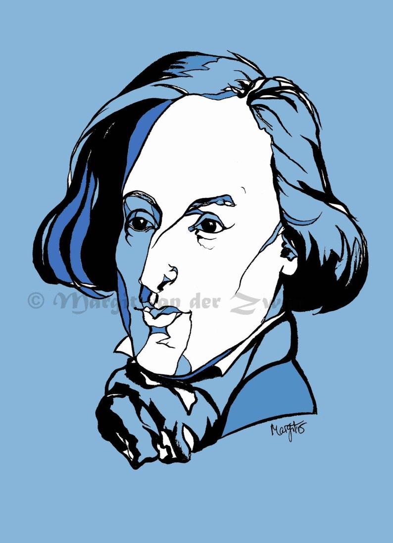 Peut inclure: Un dessin au trait noir et blanc d'une personne aux cheveux bleus et une veste bleue. La personne regarde sur le c&ocirc;t&eacute; et a le menton reposant sur sa main. Le dessin est sur un fond bleu clair.