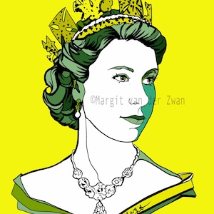 Queen Elizabeth II - handmade portrait art - giclee poster print - jubilee celebration - vibrant art - Royal Family
