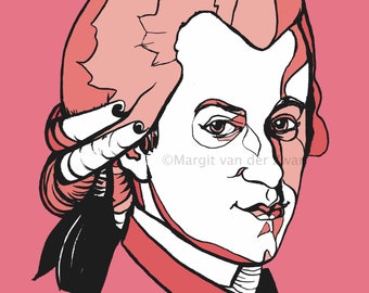 Mozart Poster Art Portrait Handmade Ink Drawing of Composer A4 Picture Print Popular Classical Music Gift for Musician