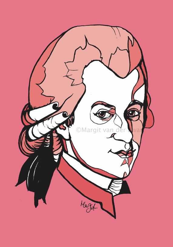 Mozart Art Print: Handmade Ink Drawing Portrait (A4)