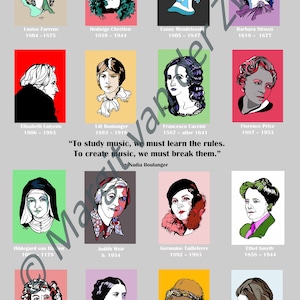 Poster of Female Composers Through the Ages, including quotation by Nadia Boulanger A3 Giclee print High Quality and rare