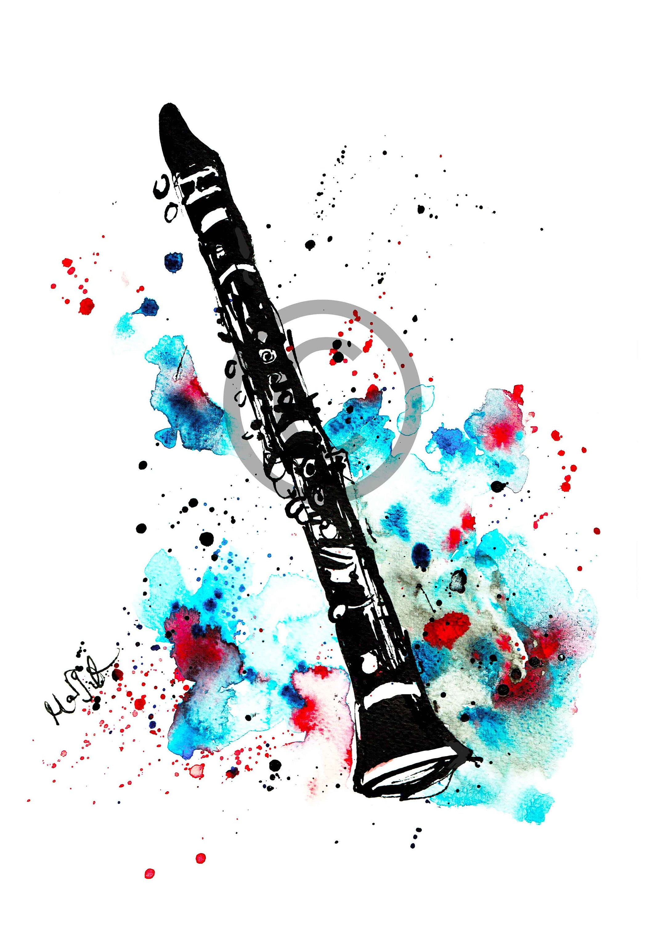 Oboe illustration Giclee print of musical instrument drawing Etsy