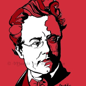 Ink Drawing of Austrian Music Composer Gustav Mahler Handmade in Manchester Art Print Decor Gift for Music Lovers and Musicians  #0782