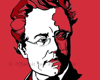 Ink Drawing of Austrian Music Composer Gustav Mahler Handmade in Manchester Art Print Decor Gift for Music Lovers and Musicians  #0782