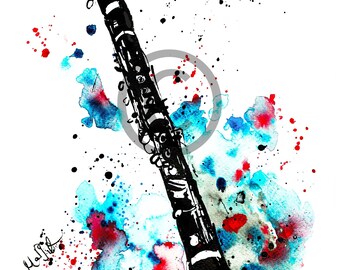 Clarinet drawing, handmade illustration, poster art, wall decoration, practice room, music, musician, woodwind, gift, orchestra, player