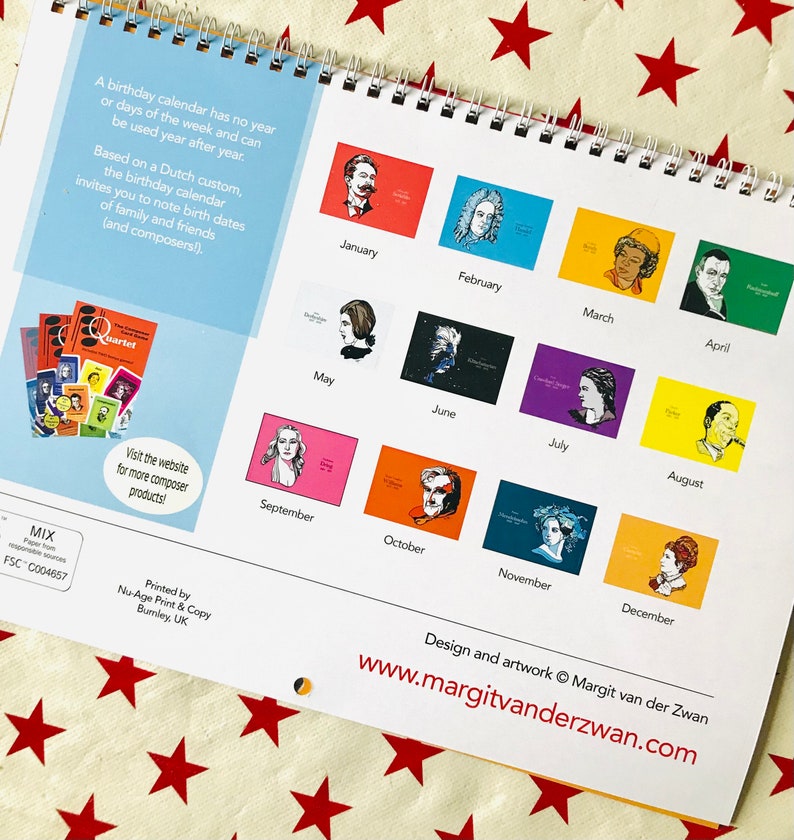 Composer Birthday Calendar Music Gift Includes Birthdays of Notable