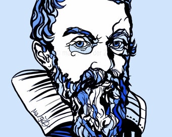 Galileo Galilei, poster print of the great Italian astronomer, physicist and engineer, from a handmade ink drawing