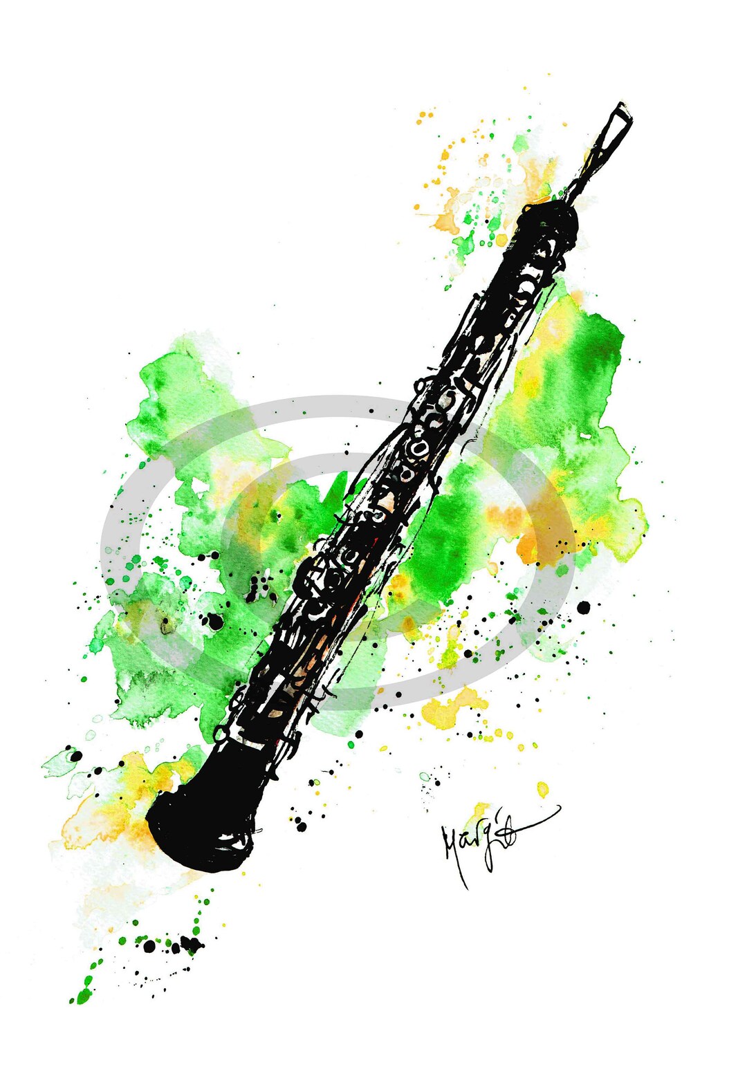 Oboe Giclee Print: Quill & Watercolor Musical Instrument Art - Etsy