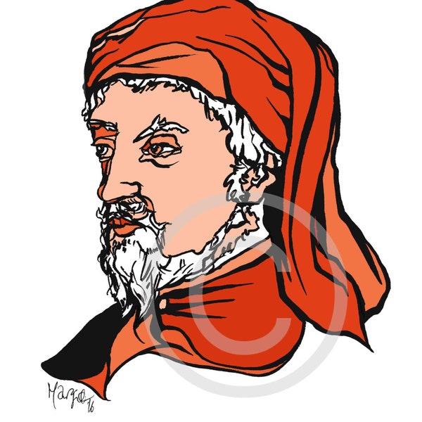 Geoffrey Chaucer | portrait print | English writer | author of The Canterbury Tales | Handmade literary gift |  literature | book lover