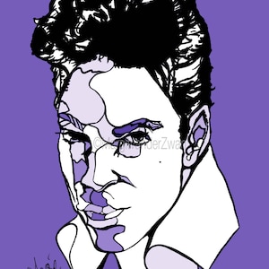 Prince Art Print: gicleeportret in pen en inkt - Purple Rain Pop Icon