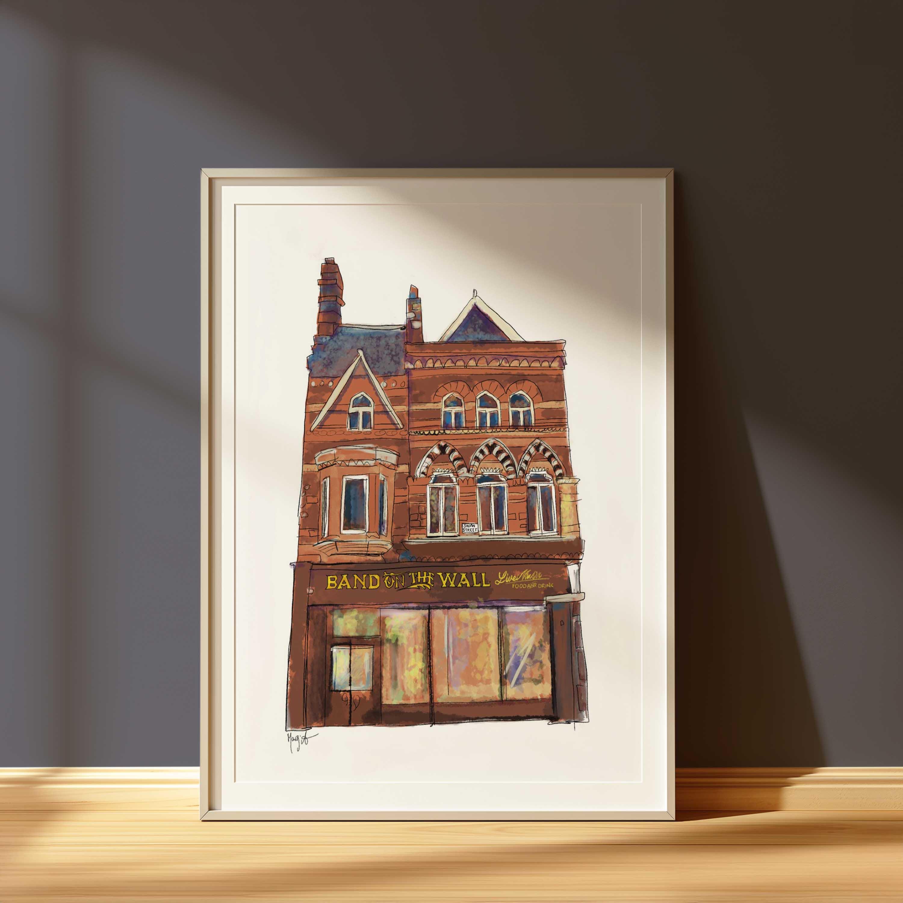 Band on the Wall : iconic Manchester music venue. High-quality poster giclee print of handmade drawing