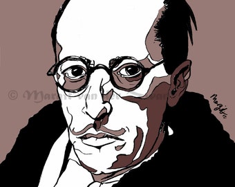 Igor Stravinsky | Ink Drawing of Russian / American Composer | Contemporary Archival Art Print Illustration for Music Lovers | Fire Bird