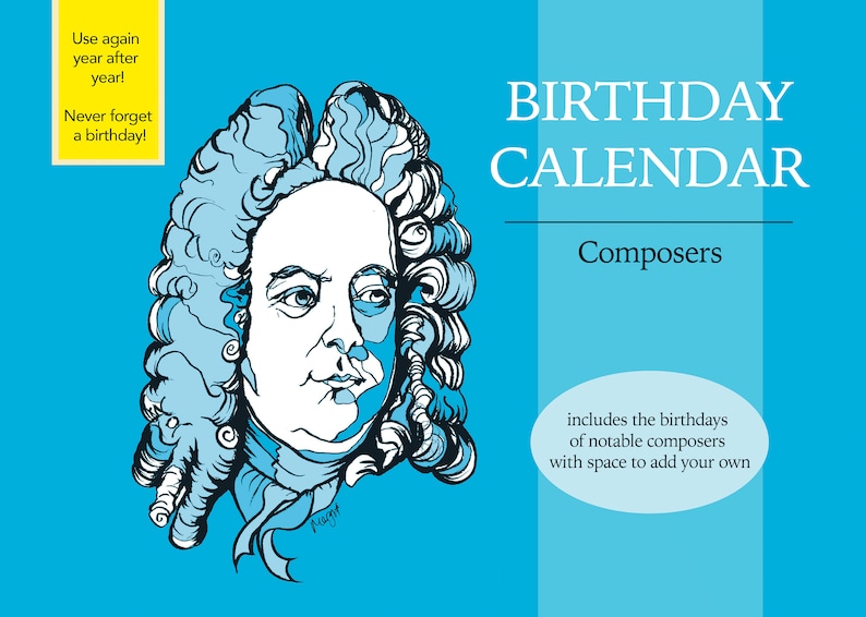 Composer Birthday Calendar Music Gift Includes Birthdays of Notable