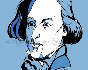 Limited edition print of ink drawing of romantic music composer Chopin Perfect gift for a musician , music teacher , pianist , art lover