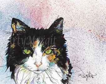Personalized cat portrait. Personalized pet portrait. Printed illustration. Pet loss gift. Cat memorial. Gift for cat lovers.