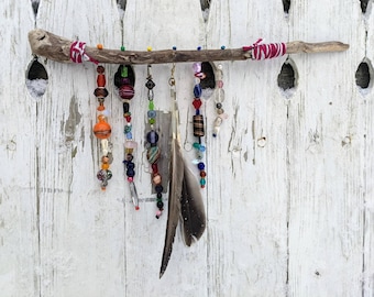 Glass Bead Sun Catcher Window Decoration With Feathers