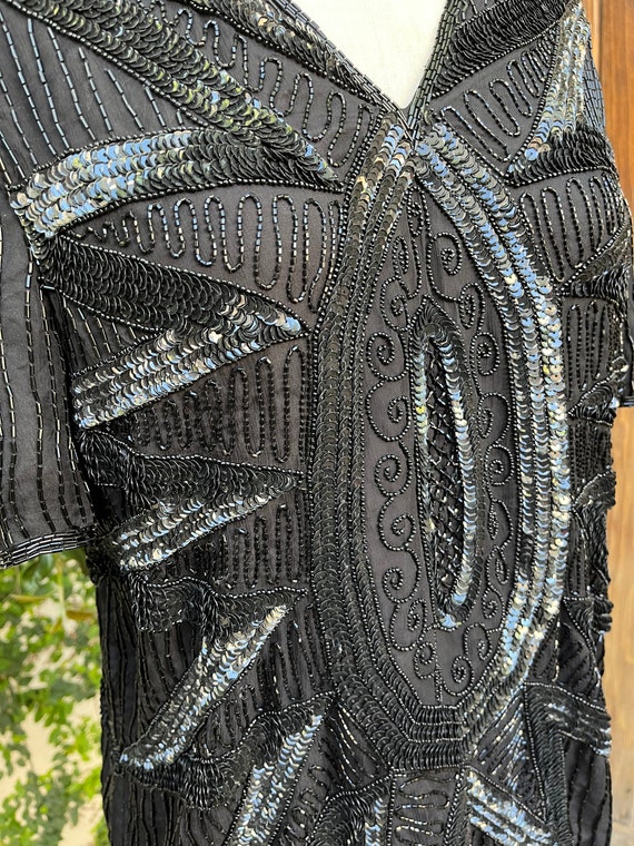 Vintage 1980s Beaded Embellished Sequin Black Sil… - image 5