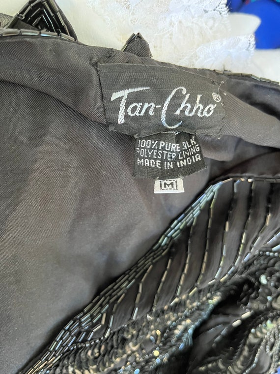 Vintage 1980s Beaded Embellished Sequin Black Sil… - image 7
