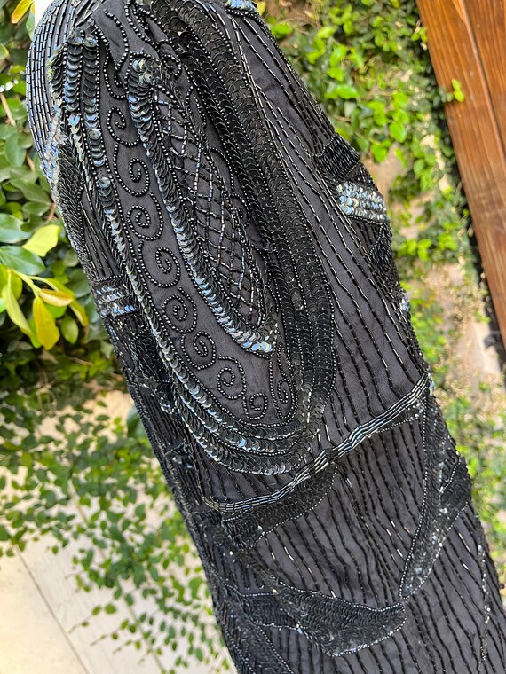 Vintage 1980s Beaded Embellished Sequin Black Sil… - image 9