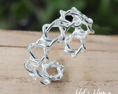 925 Silver Fashion Hexagram Thorns Openings Ring Adjustable Shell Flower Leaf Ring Women Branch Ring Silver Jewelry hand made