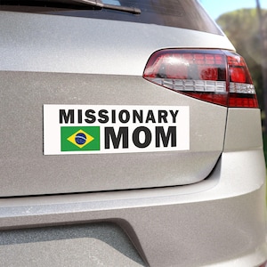 Missionary MOM Flag of Brazil Magnetic Bumper Sticker - Weatherproof Waterproof LDS Mission Vinyl Decal Gift