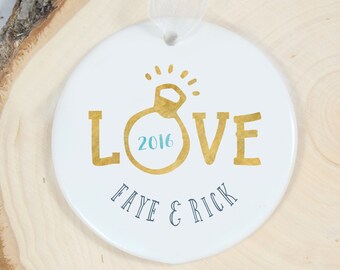Personalized Ornament - Engagement Ring Ornament - Love Porcelain Ornament