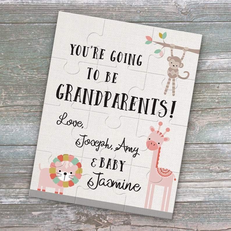 Having grandchildren is one of life’s greatest pleasures. You’re looking for a way to announce the upcoming baby’s arrival to grandparents. Then, a baby announcement puzzle is a suitable gift to mark this amazing occasion. What a lovely gift for new grandparents!