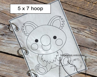 Cute koala colouring page ITH machine embroidery design in 2 sizes and 9 formats