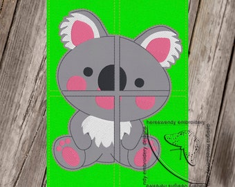 Cute koala simple puzzle ITH machine embroidery design in 9 formats, Cut files in 4 formats included