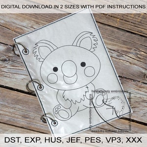 Koala Coloring Page ITH Embroidery Design: Australian Animal Kids Reusable Activity (Digital Download)