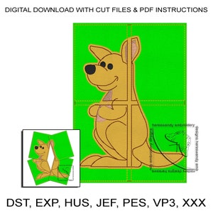 Kangaroo Felt Puzzle Embroidery Design: ITH Applique, Kids Activity (Digital Download