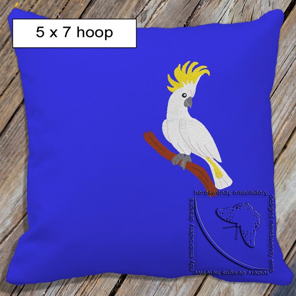 Cockatoo machine embroidery design in 3 sizes and 9 formats